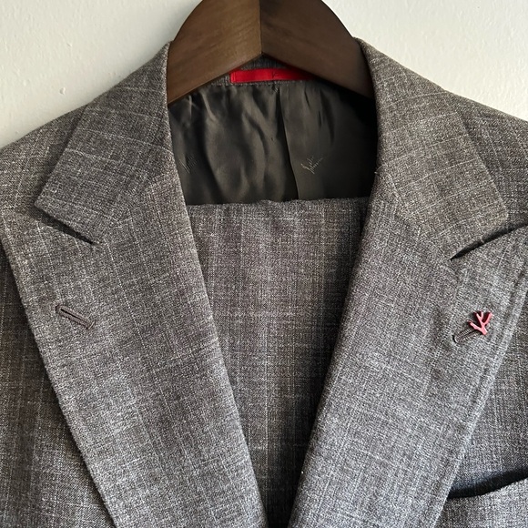 ISAIA Silk Wool Double Breasted Windowpane Taupe Suit EU52 - Picture 3 of 11